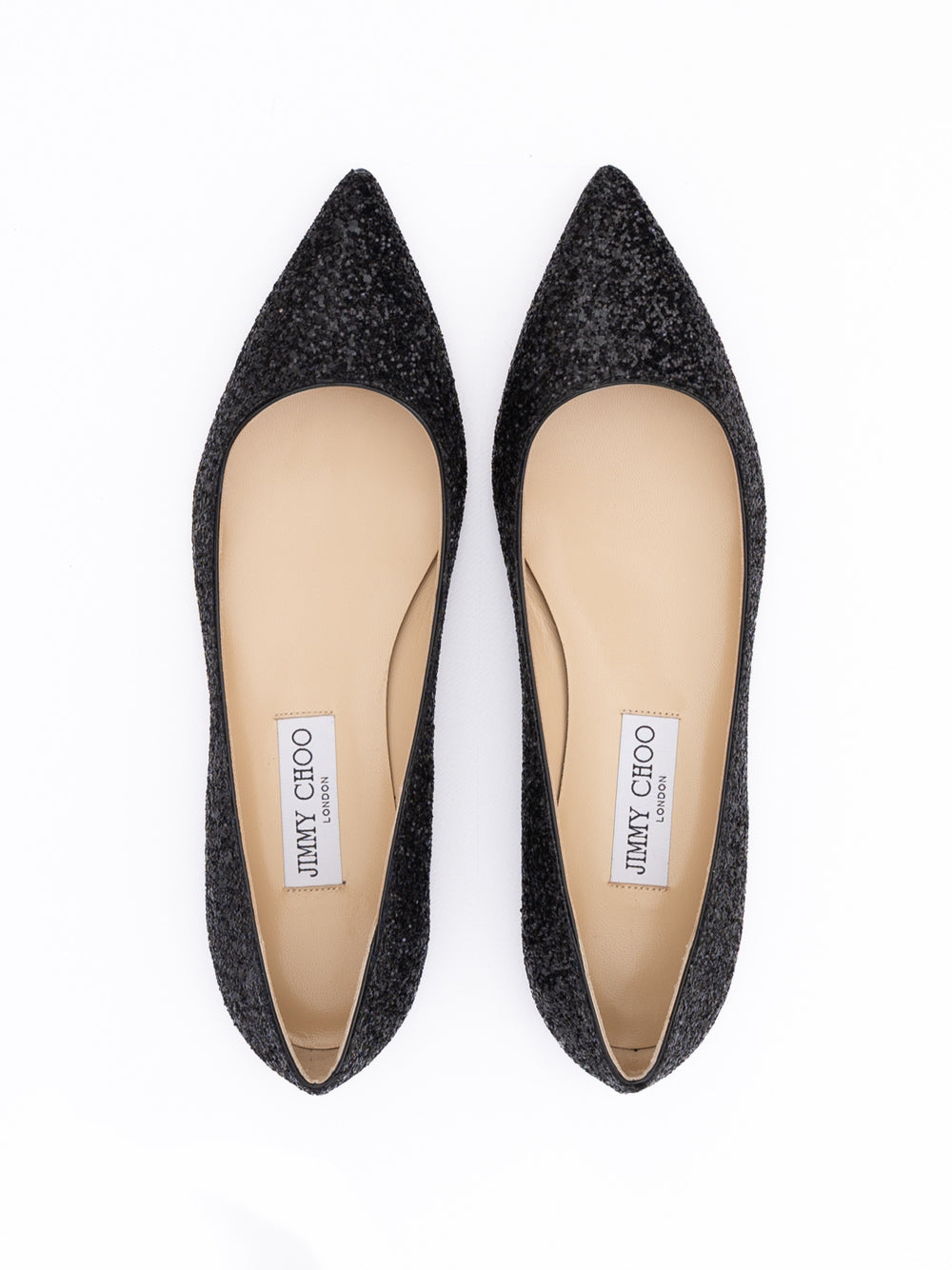 Jimmy Choo Black Coarse Glitter Fabric Alina Bellet Flat