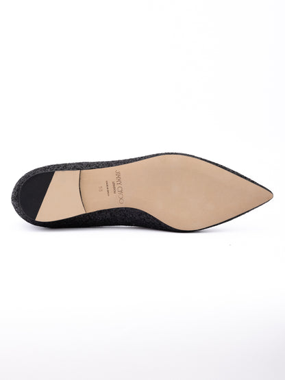 Jimmy Choo Black Coarse Glitter Fabric Alina Bellet Flat