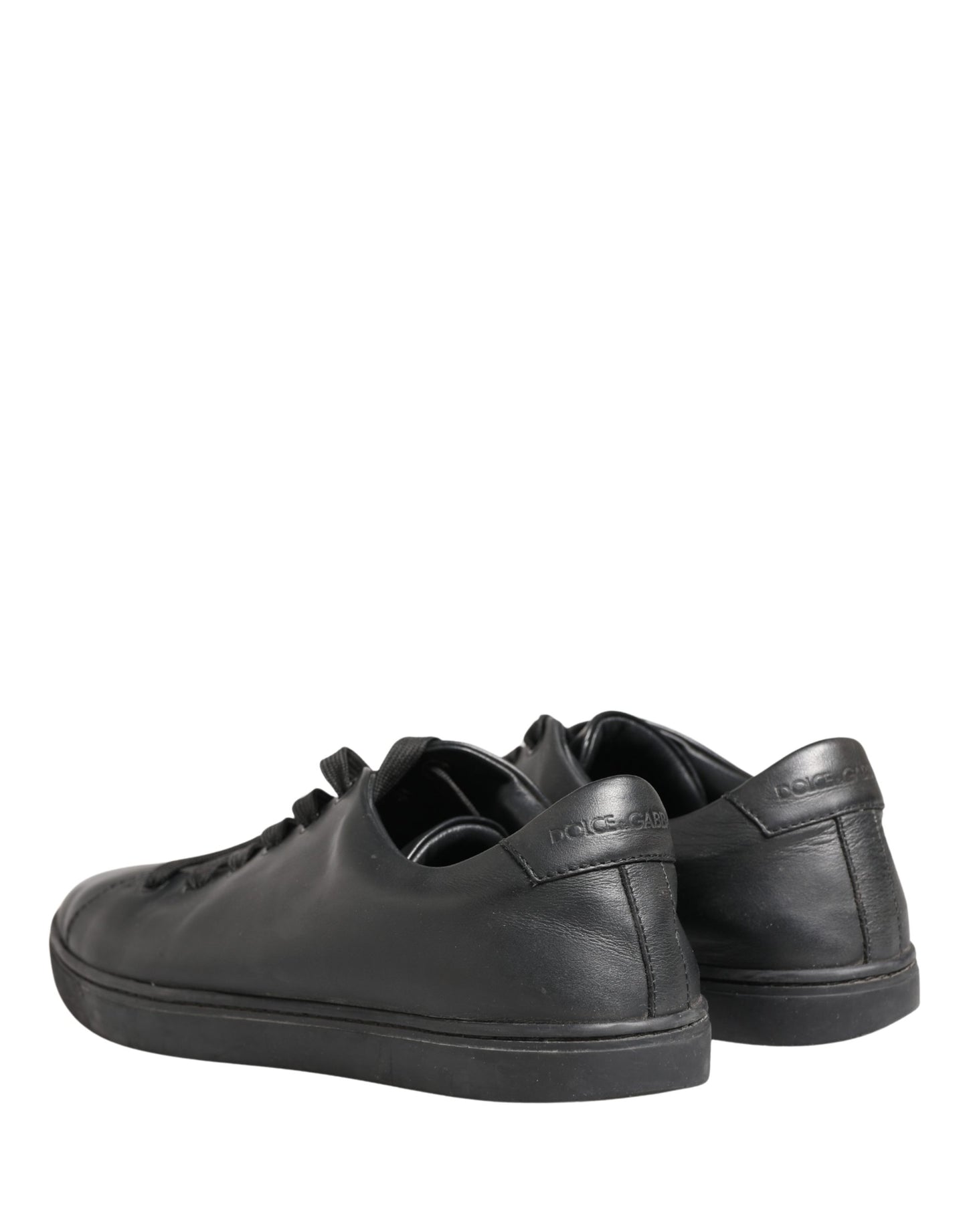 Dolce & Gabbana Black Leather Low Top Lace Up Sneakers Shoes