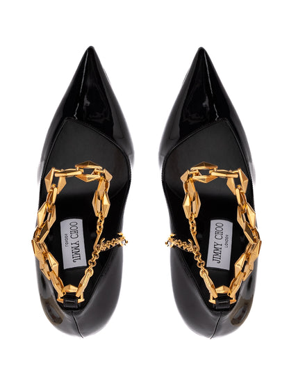 Jimmy Choo Black Patent Leather Diamond Talura Pumps