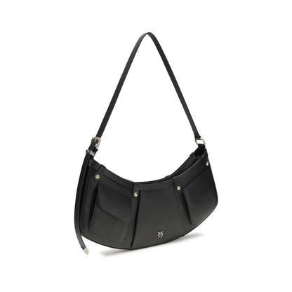 PINKO Black Calf Leather Bos Taurus Shoulder Bag