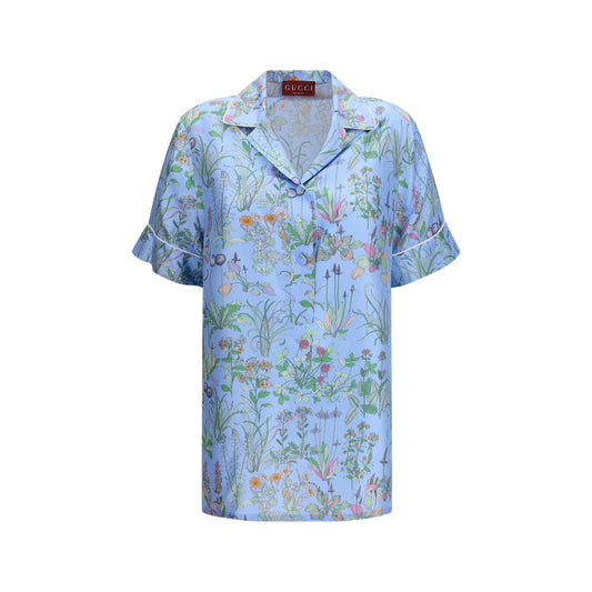 Gucci Blue Silk Pattern Shirt