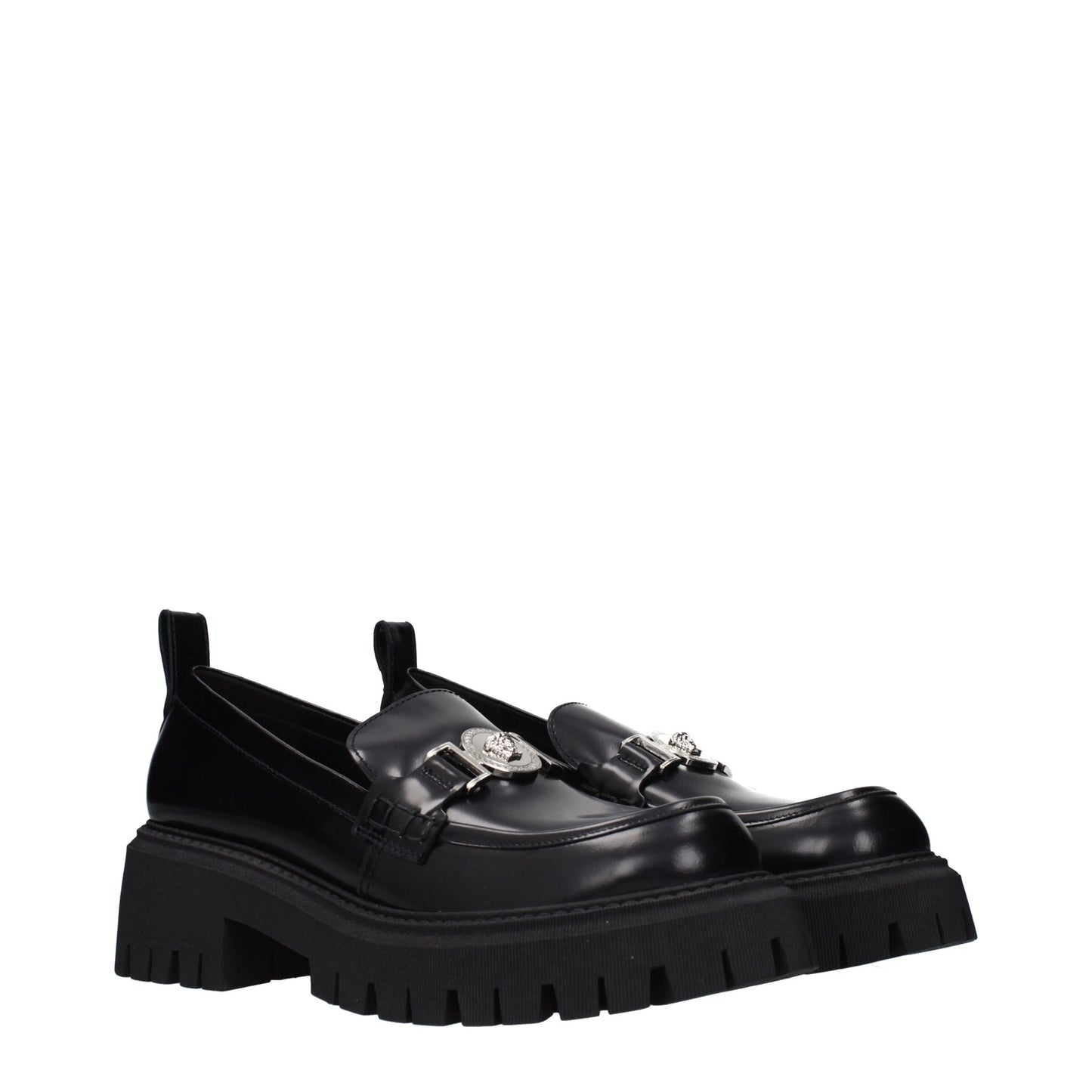 Versace Black Leather Platform Loafers