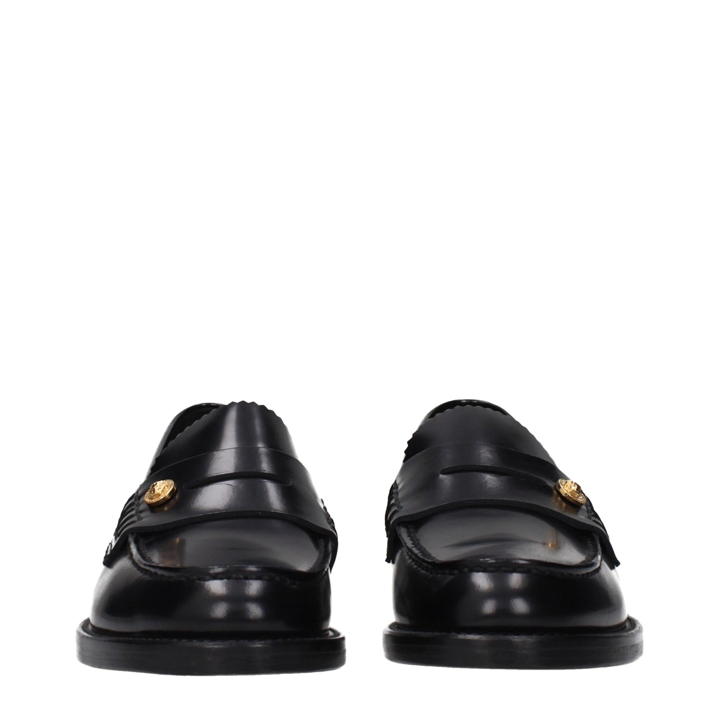 Versace Black Leather Slip-On Loafers