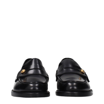 Versace Black Leather Slip-On Loafers