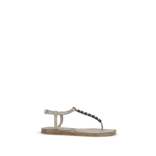 Brunello Cucinelli Blue Calf Leather Bos Taurus Strap-On Sandals