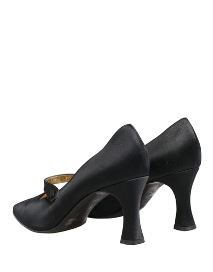 Dolce & Gabbana Black Satin Mary Jane Pumps Shoes