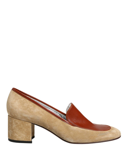 Dolce & Gabbana Beige Leather Suede Block Heel Loafers Shoes