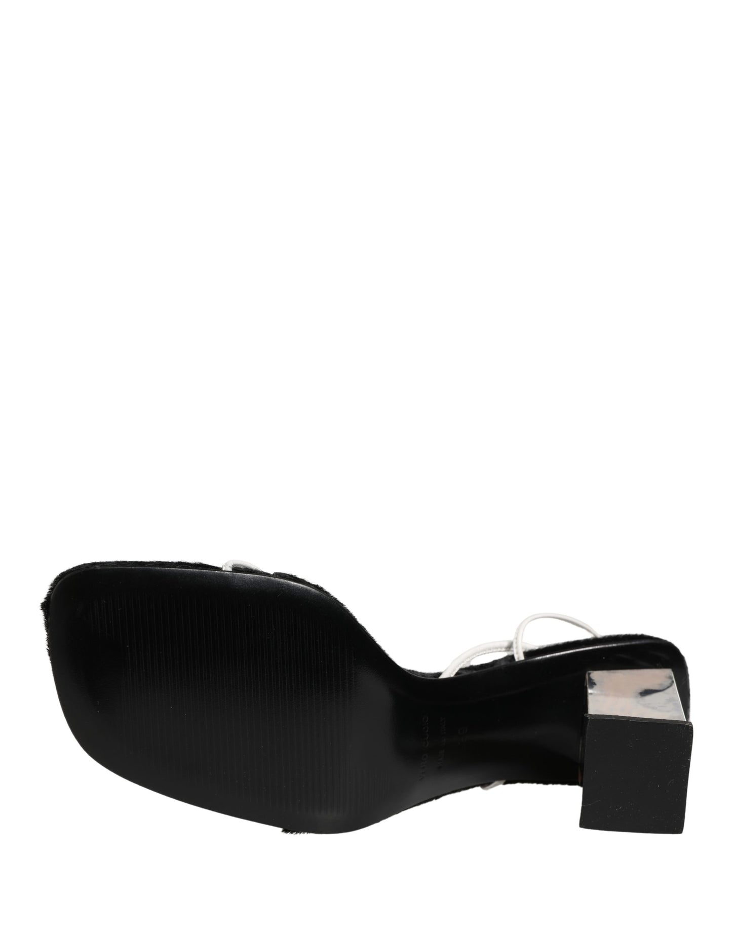 Dolce & Gabbana Silver Black Leather Block Heels Sandals Shoes