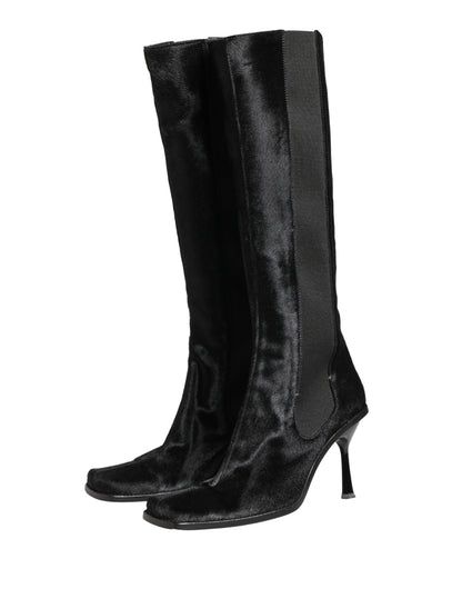 Dolce & Gabbana Black Suede Leather Knee High Boots Shoes