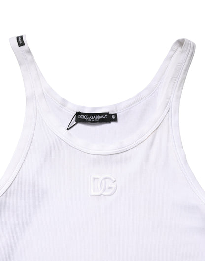 Dolce & Gabbana White Ribbed Cotton Sleeveless Tank  T-shirt