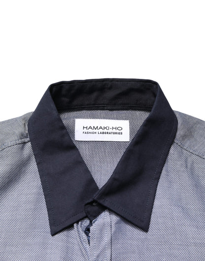 Hamaki-Ho Dark Blue Cotton Long Sleeves Collared Dress Formal Shirt