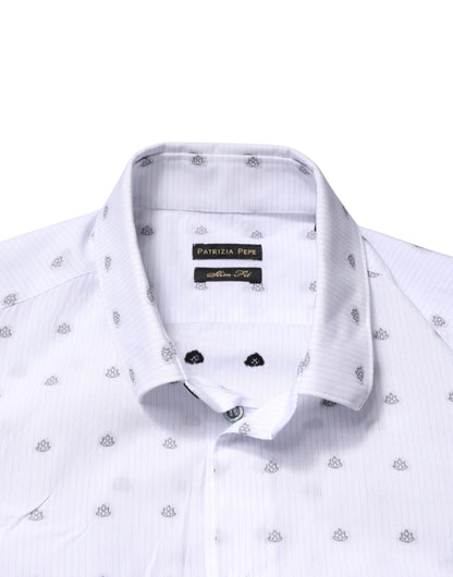 Patrizia Pepe White Cotton Slim Fit Collared Men Dress Shirt