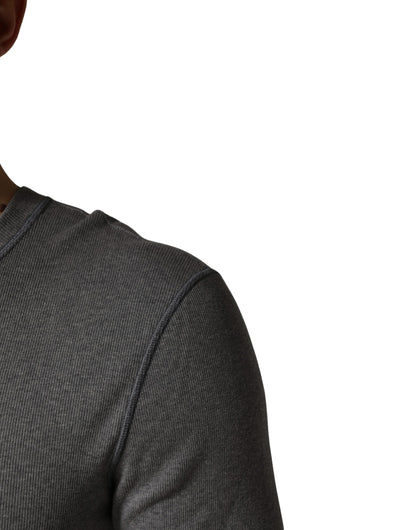 Dolce & Gabbana Gray Ribbed Cotton Long-Sleeve Henley  T-shirt