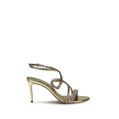 Casadei Gold Calf Leather Bos Taurus Stiletto Heel Sandals