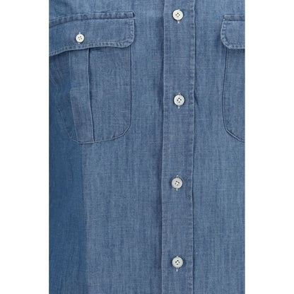 Finamore Blue Cotton Dress Shirt