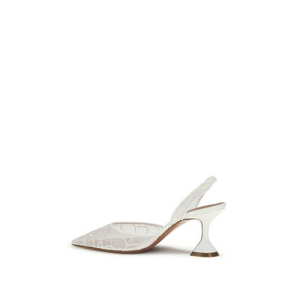 Amina Muaddi White Fabric High Heel Pumps