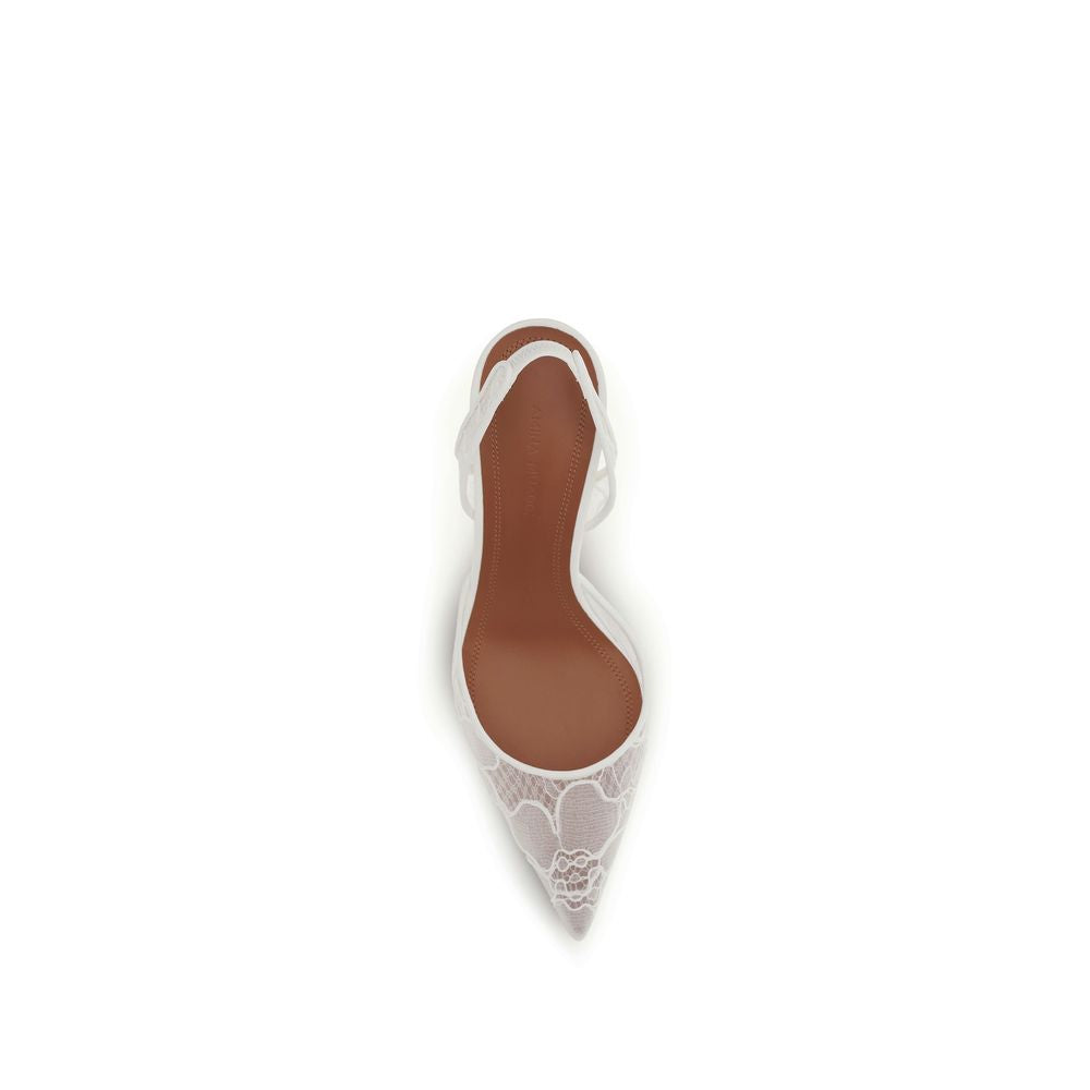 Amina Muaddi White Fabric High Heel Pumps