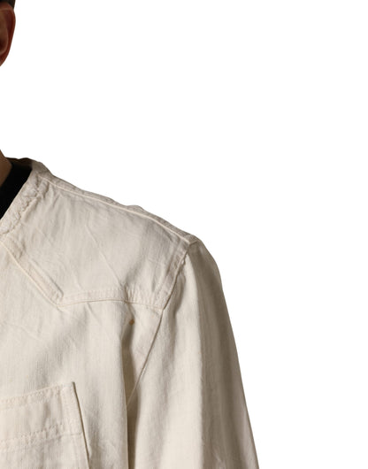 Dolce & Gabbana Off White Cotton FullZip Denim Blouson Jacket