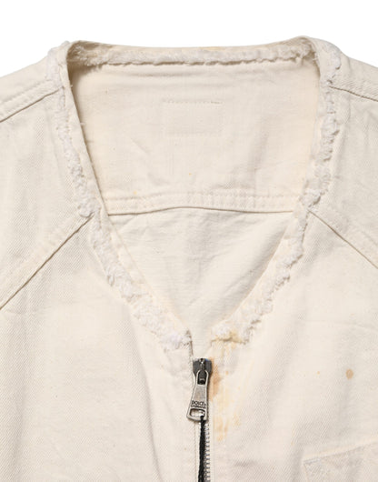 Dolce & Gabbana Off White Cotton FullZip Denim Blouson Jacket