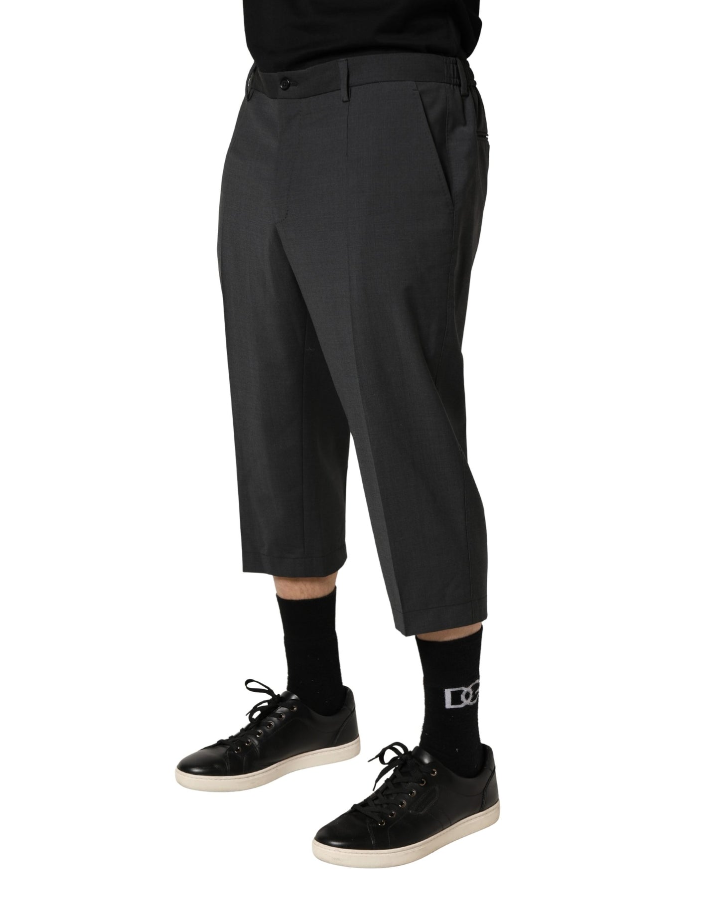 Dolce & Gabbana Dark Gray Wool Cropped Chino Trouser Pants
