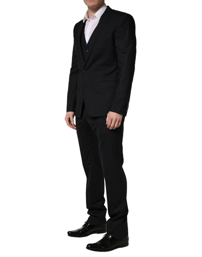 Dolce & Gabbana Black Wool 2 Buttons Formal 3 Piece Men Suit
