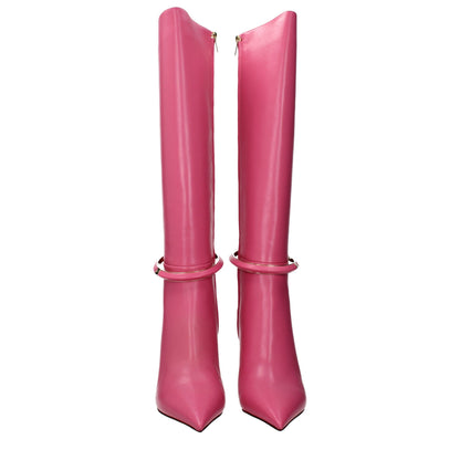 Jimmy Choo Pink Leather High Heel Boots