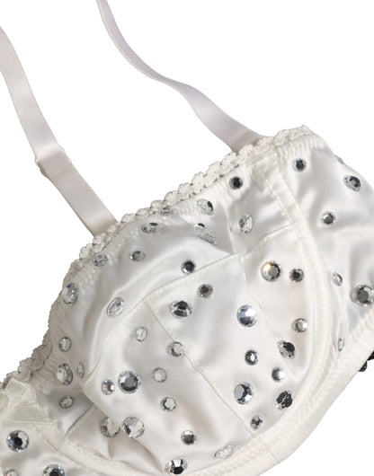 Dolce & Gabbana White Rhinestone Semi-Pad Underwire Bra Underwear