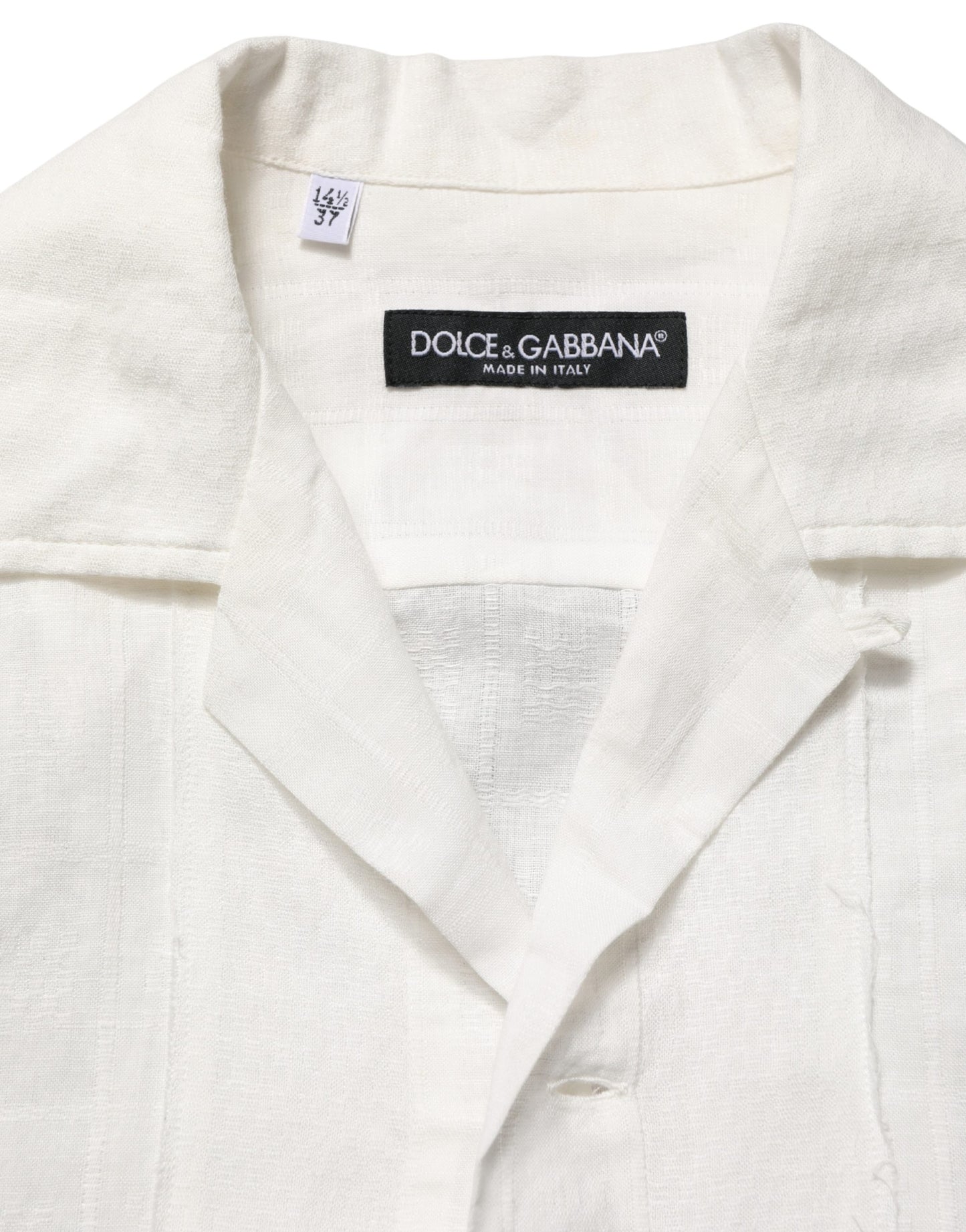 Dolce & Gabbana White Linen Short Sleeves Button Down Shirt