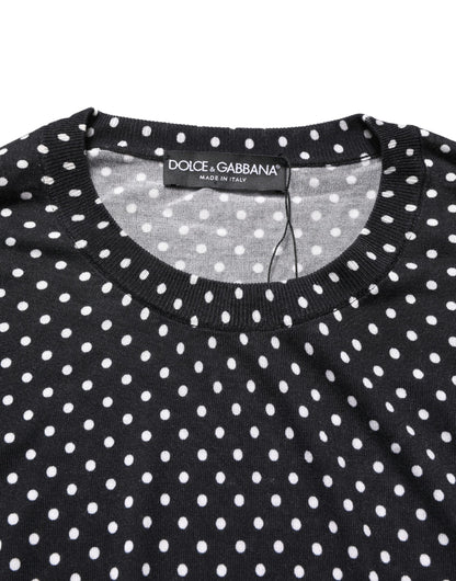 Dolce & Gabbana Black Polka Dot Crew Neck Pullover Sweater