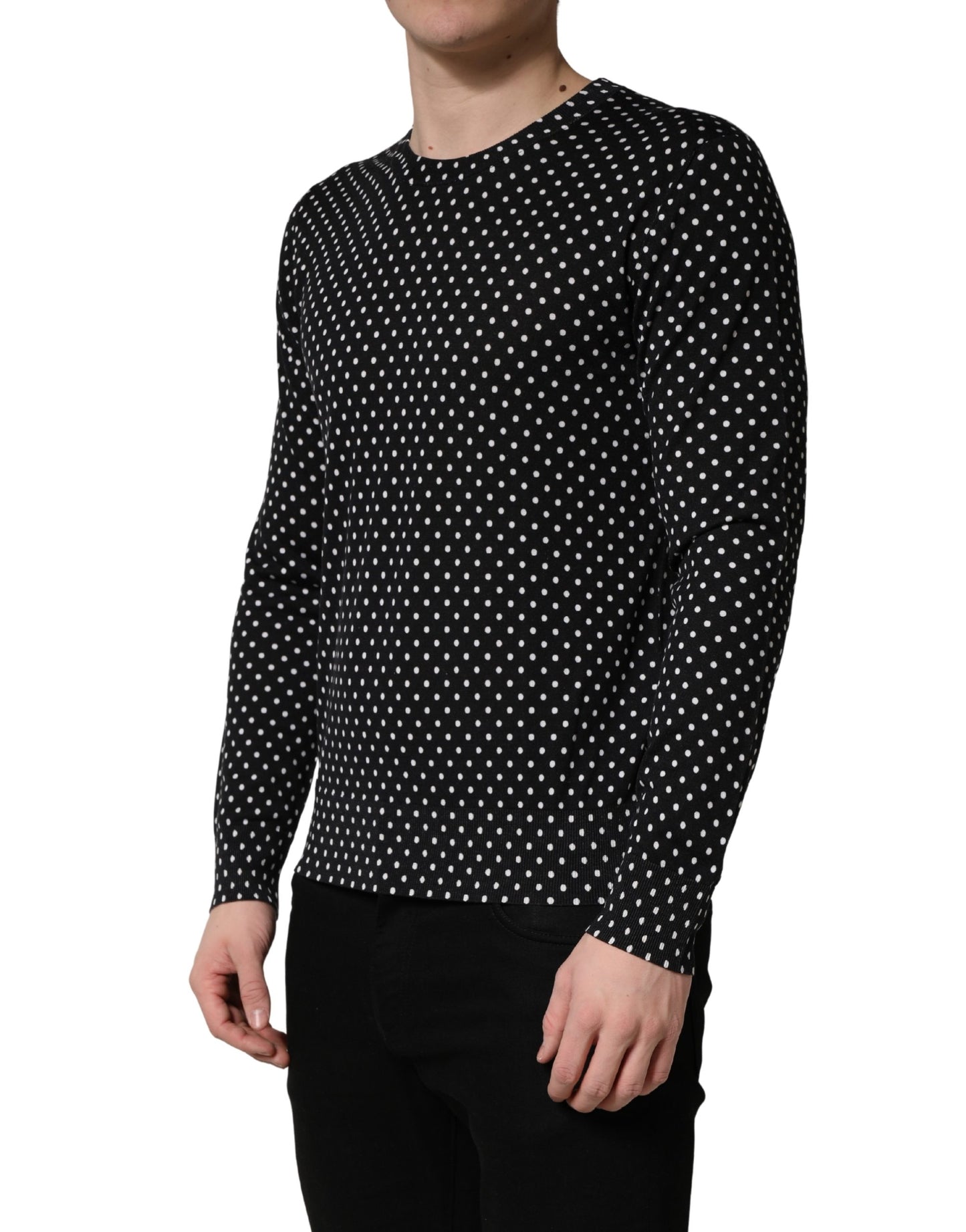 Dolce & Gabbana Black Polka Dot Crew Neck Pullover Sweater