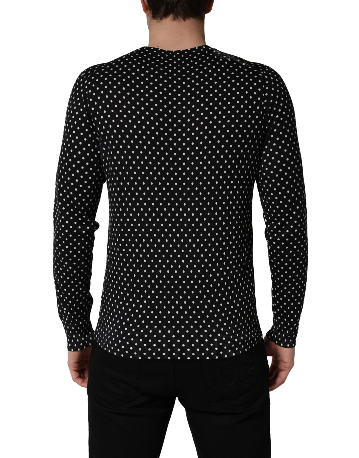 Dolce & Gabbana Black Polka Dot Crew Neck Pullover Sweater