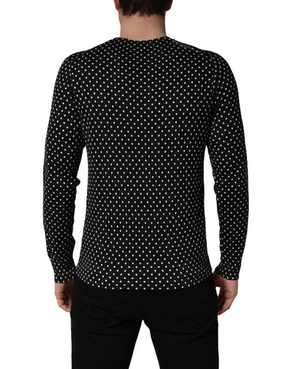 Dolce & Gabbana Black Polka Dot Crew Neck Pullover Sweater