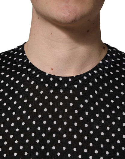 Dolce & Gabbana Black Polka Dot Crew Neck Pullover Sweater