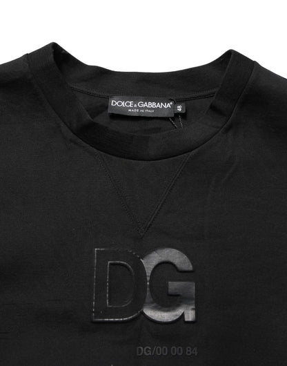Dolce & Gabbana Black Cotton DG Men CrewNeck Pullover Sweater