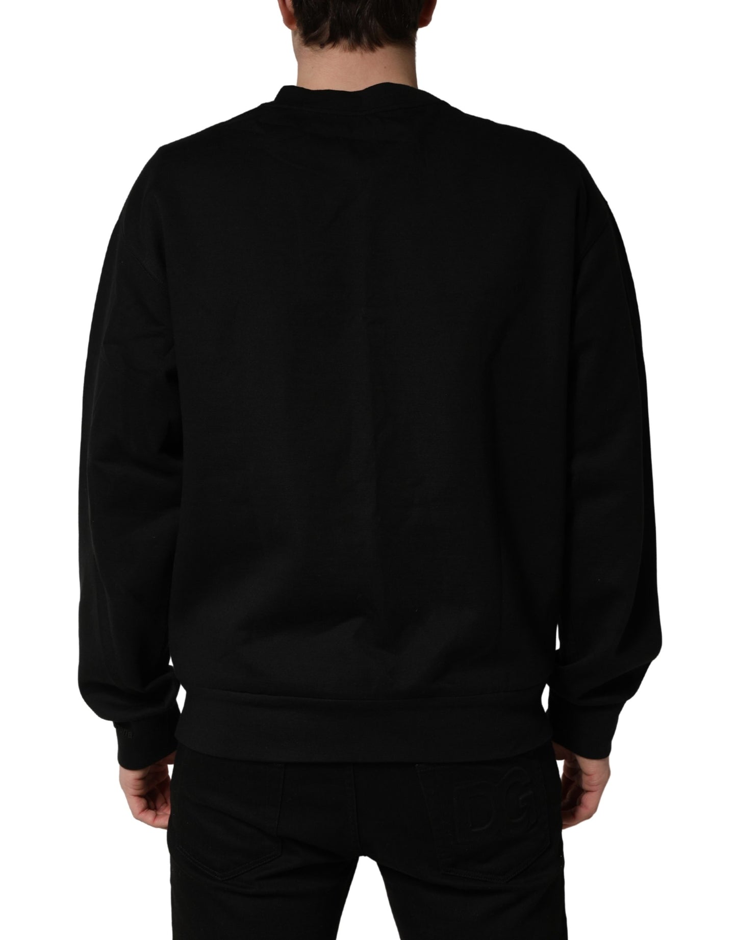 Dolce & Gabbana Black Cotton DG Men CrewNeck Pullover Sweater