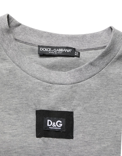 Dolce & Gabbana Gray Cotton Logo Appliqué CrewNeck T-shirt