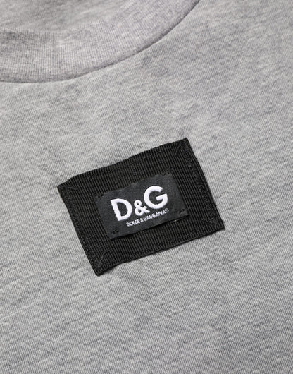 Dolce & Gabbana Gray Cotton Logo Appliqué CrewNeck T-shirt