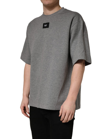 Dolce & Gabbana Gray Cotton Logo Appliqué CrewNeck T-shirt