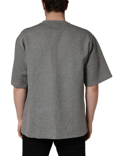 Dolce & Gabbana Gray Cotton Logo Appliqué CrewNeck T-shirt