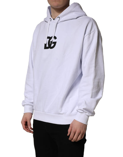 Dolce & Gabbana White Logo Print Cotton Hooded Sweatshirt Sweater