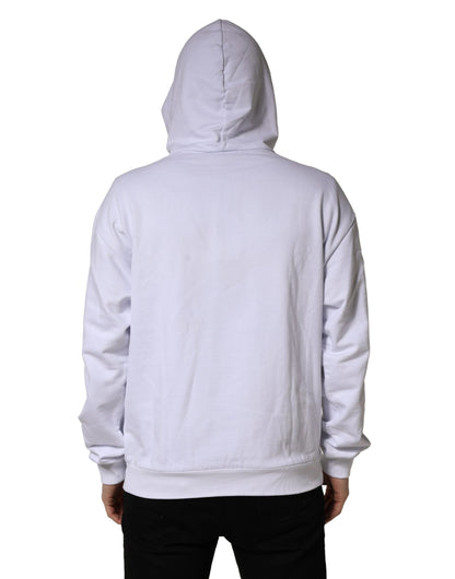 Dolce & Gabbana White Logo Print Cotton Hooded Sweatshirt Sweater