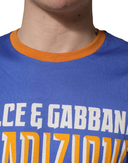 Dolce & Gabbana Blue Pasta Graphic Print Cotton Men Crewneck T-shirt