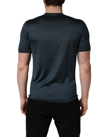 Dolce & Gabbana Dark Blue Silk Crew Neck Short Sleeve T-shirt