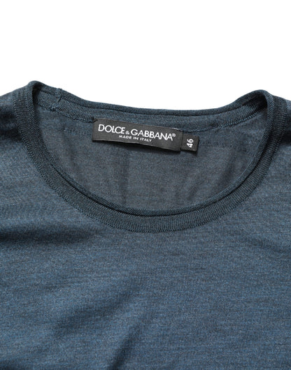 Dolce & Gabbana Dark Blue Silk Crew Neck Short Sleeve T-shirt