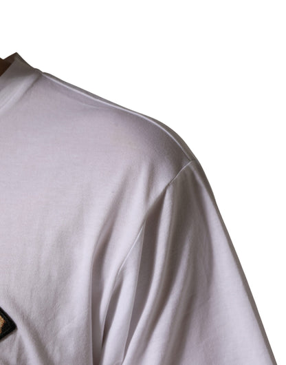 Dolce & Gabbana White Leopard Print DG Logo MenCotton T-shirt