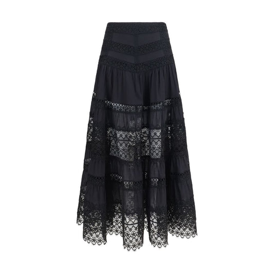Charo Ruiz Black Cotton Long Skirt