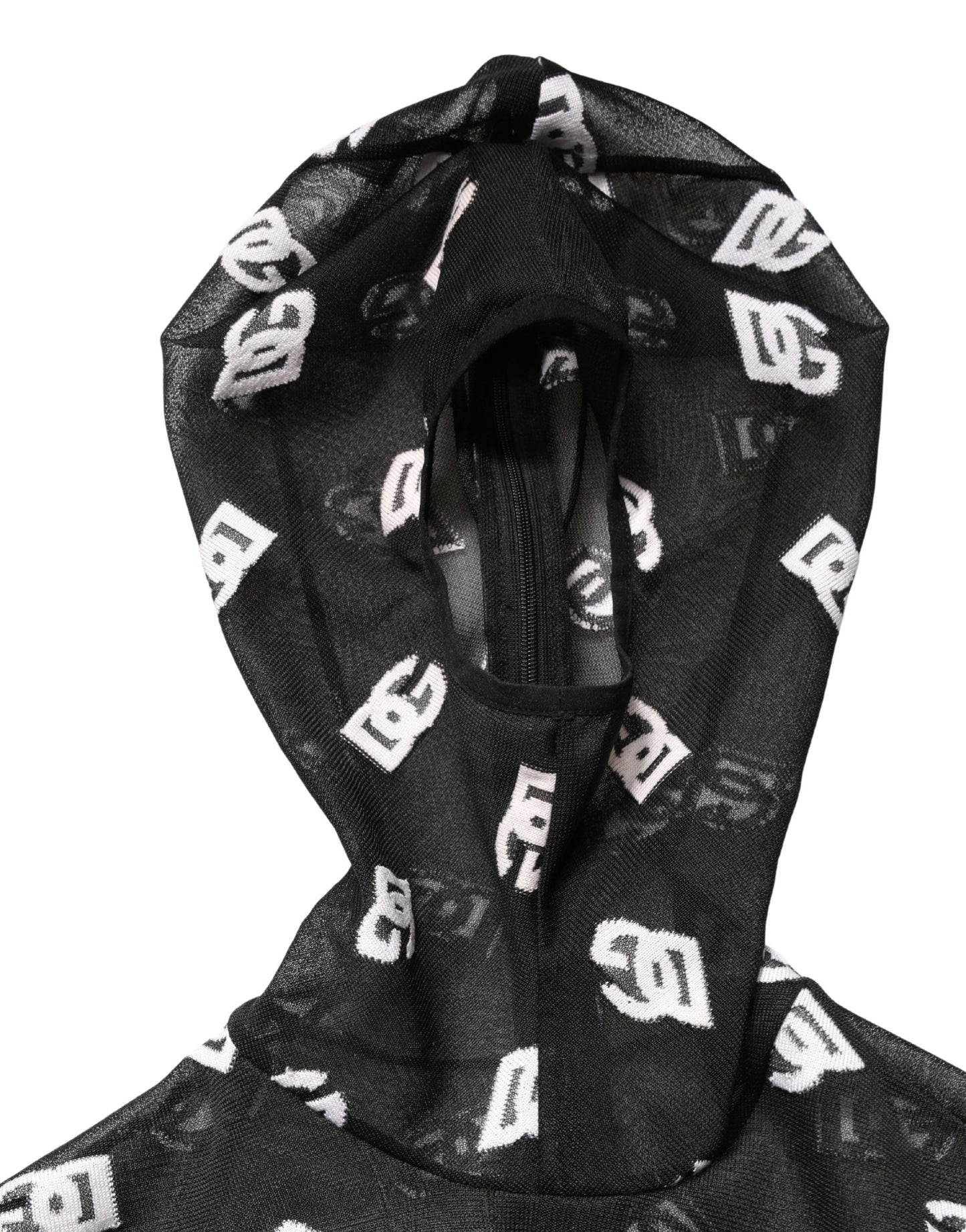 Dolce & Gabbana Black White Logo Print Hooded Jumpsuit Dress