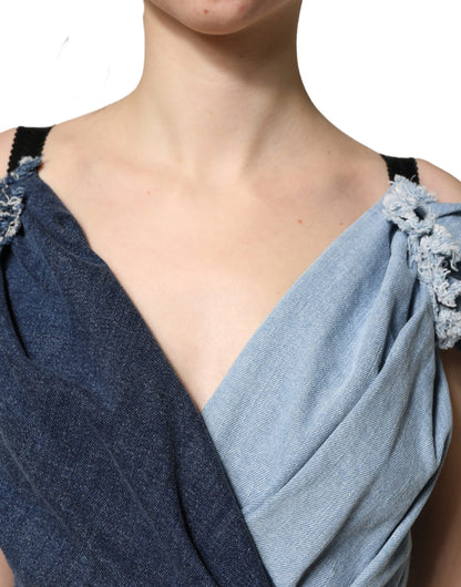 Dolce & Gabbana Blue Cotton Patchwork Denim Mini Sheath Dress