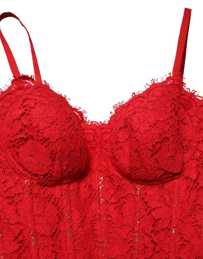 Dolce & Gabbana Red Corset Lace Bodice Draped Long Gown Dress
